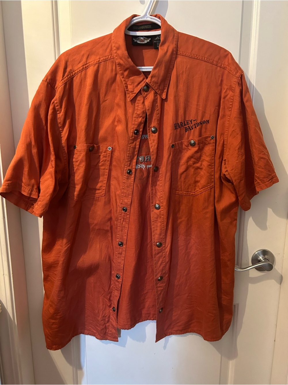 Harley-Davidson Men's Bright Orange Short Sleeve Snap-Front Shirt
